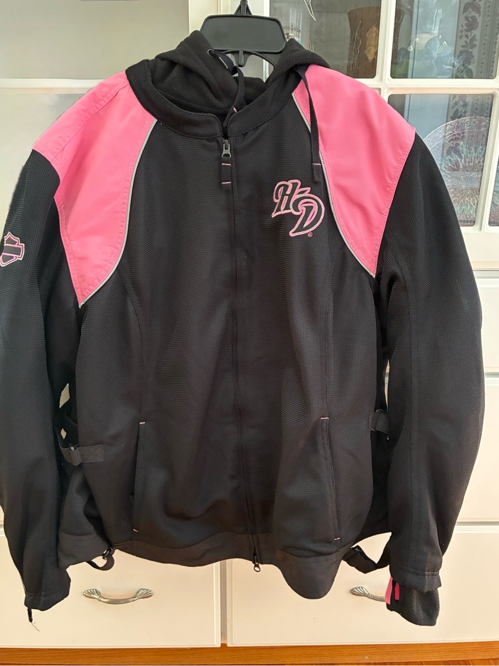 Harley-Davidson Black and Pink Women's Hooded Riding Jacket